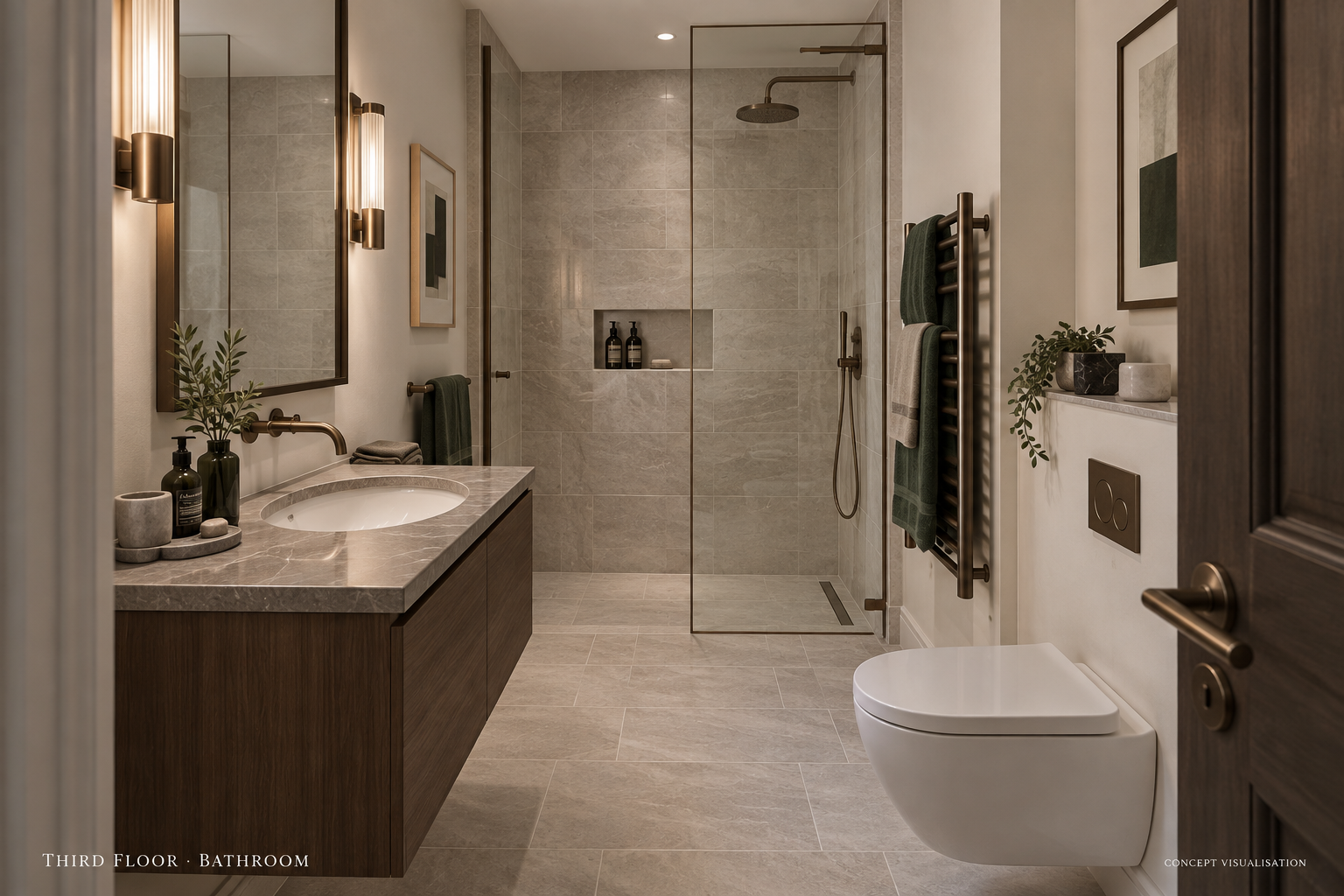 Concept visualisation of a proposed bathroom and interior finishes